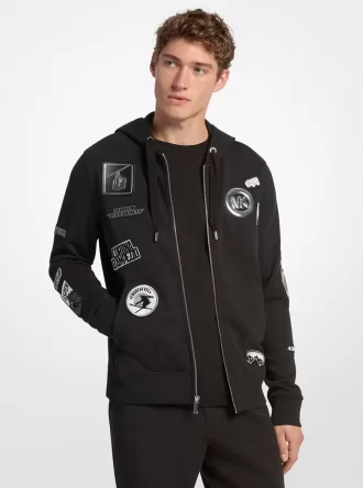 Verzierter Baumwoll-Kapuzenpullover mit Reißverschluss