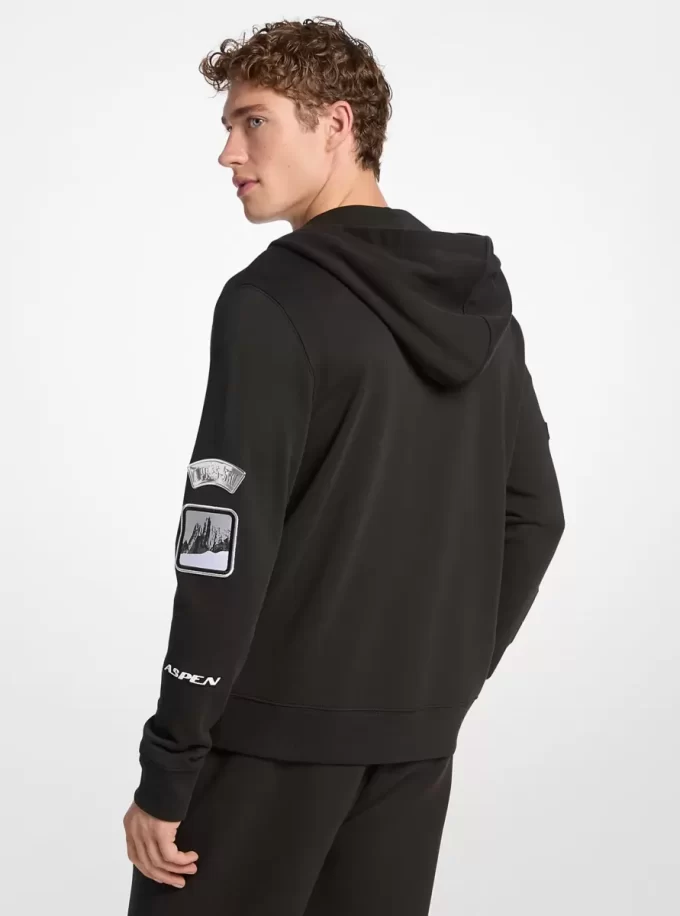 Verzierter Baumwoll-Kapuzenpullover mit Reißverschluss Verzierter Baumwoll-Kapuzenpullover mit Reißverschluss