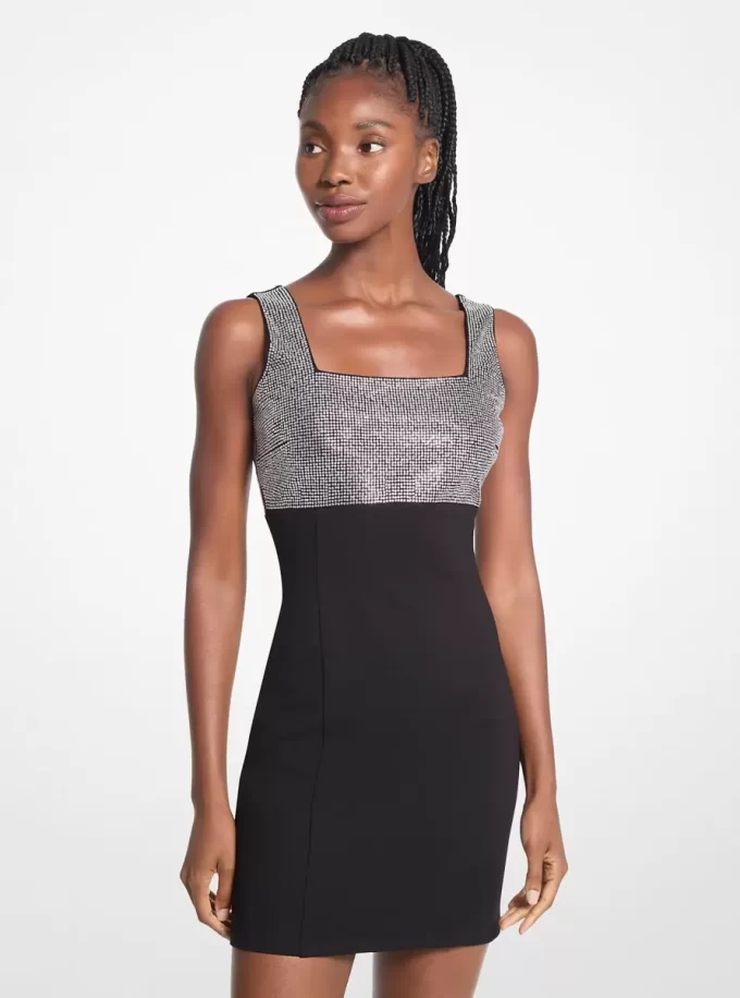 Verziertes Minikleid aus Stretch-Viskose Verziertes Minikleid aus Stretch-Viskose