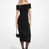 Verziertes schulterfreies Stretch-Strickkleid