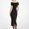 Verziertes schulterfreies Stretch-Strickkleid