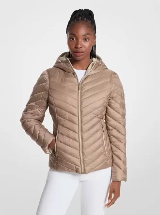 Wendejacke aus gestepptem Nylon mit Chevron-Logo-Print