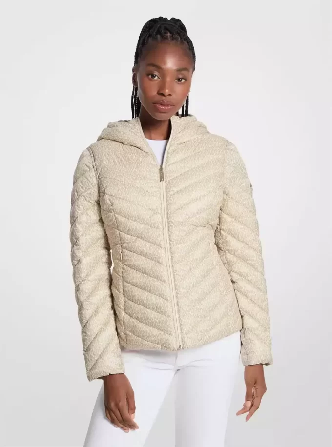 Wendejacke aus gestepptem Nylon mit Chevron-Logo-Print