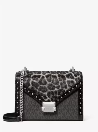 Whitney Medium Schultertasche aus Kalbsfell mit charakteristischem Logo und Leopardenmuster