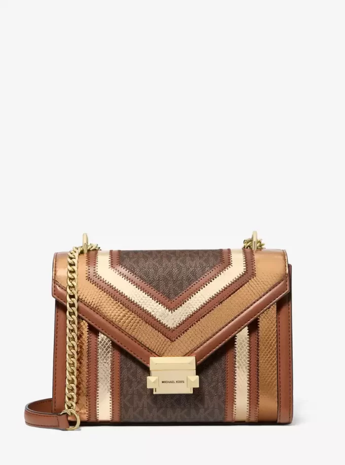 Whitney Medium Schultertasche mit charakteristischem Logo und Metallic-Elementen Whitney Medium Schultertasche mit charakteristischem Logo und Metallic-Elementen