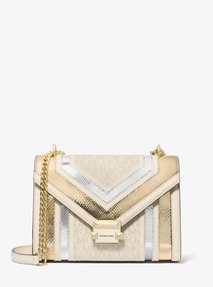 Whitney Medium Schultertasche mit charakteristischem Logo und Metallic-Elementen Whitney Medium Schultertasche mit charakteristischem Logo und Metallic-Elementen