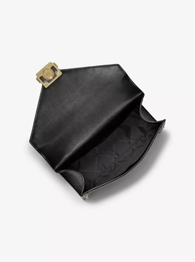 Whitney Schultertasche aus Kalbsfell mit Leopardenmuster und charakteristischem Logo
