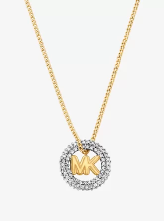 Zweifarbige Halskette mit Pavé- und Logo-Anhänger Zweifarbige Halskette mit Pavé- und Logo-Anhänger